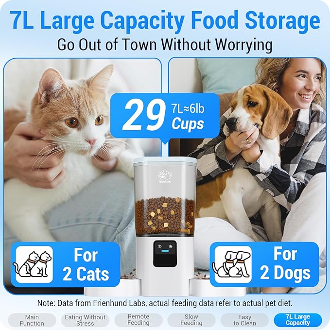 Automatic Cat Feeders 2 Cat with Slow Feed: Dual Automatic Dog Feeder with 5G WiFi, cat Food Dispenser with Alexa for Multiple Pets, Detachable for Easy Clean - 29 Cup(7L Large Capacity)