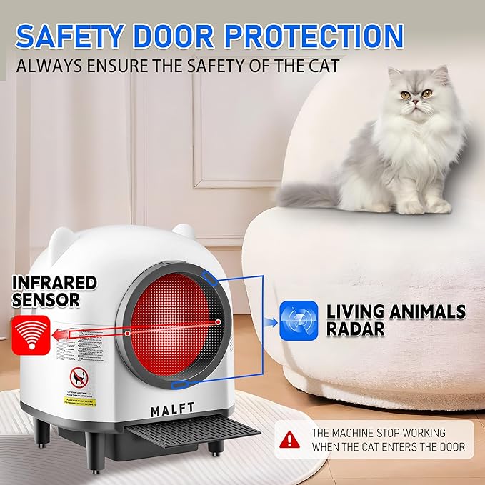 Automatic Cat Litter Box 90L, Self-Cleaning Litter Box - WiFi/Smart APP Control, Night Mode, Anti-Pinch Safety System for Multiple Cats, Includes Premium Mat & Waste Bags