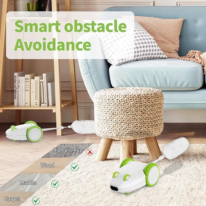 PETGEEK Automatic Cat Mouse Toys Interactive Cat Toys for Indoor Cats, Smart Sensing Moving Electric Cat Toys with Catnip Wand, USB Rechargeable Remote Control Squeaky Mouse Cat Toy, 3 Catnip Tails