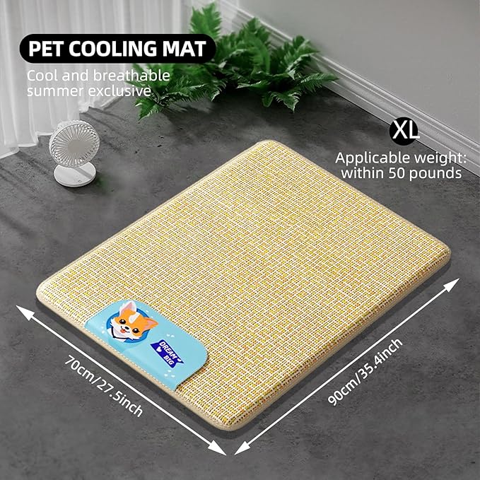 Dog Cooling Mat 36"x28", Waterproof Summer Dog Bed Mat for Big and Large Pets, Pet Cooling Mat for Crate Kennel, Natural Rattan Straw Pad, Anti-Slip Cool Mattress for Indoor and Outdoor Use (X-Large)