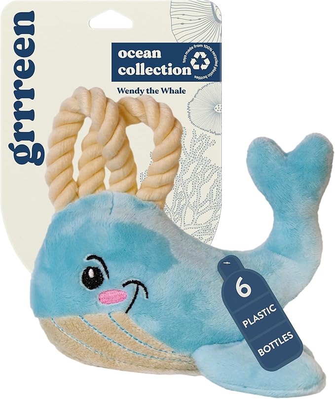 Ocean Collection Dog Toys | Jumbo Sized Wendy The Whale | Cute, Durable, & Sustainable Plush Chew Toys for Dogs 50 lbs & up | Eco Friendly & 100% Recycled Materials