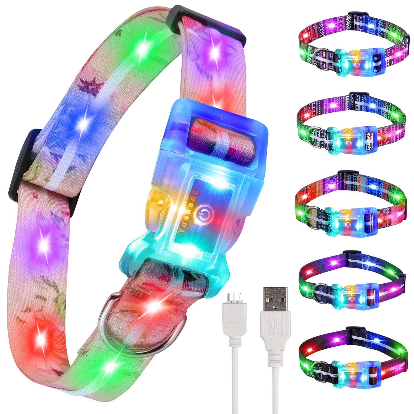 YUSHANG Light Up Dog Collars,LED Dog Collar Rechargeable Waterproof,2-in-1 Buckle Type Glow Collar for Medium Large Dogs- M(10-17 * 0.98 inch can be Crop