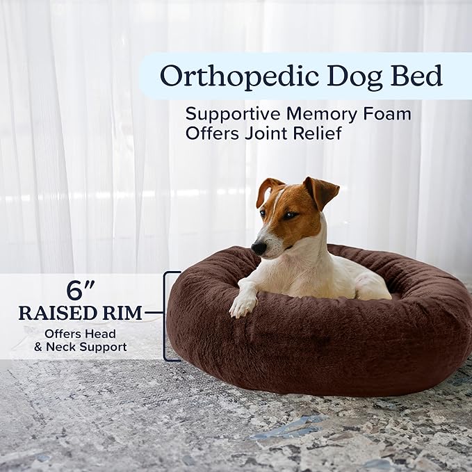 PETMAKER Dog Bed - Donut Pet Bed for Small Dogs - Dog Bed with Removable Washable Cover and Anti-Slip Bottom - Puppy Essentials (Dark Brown)