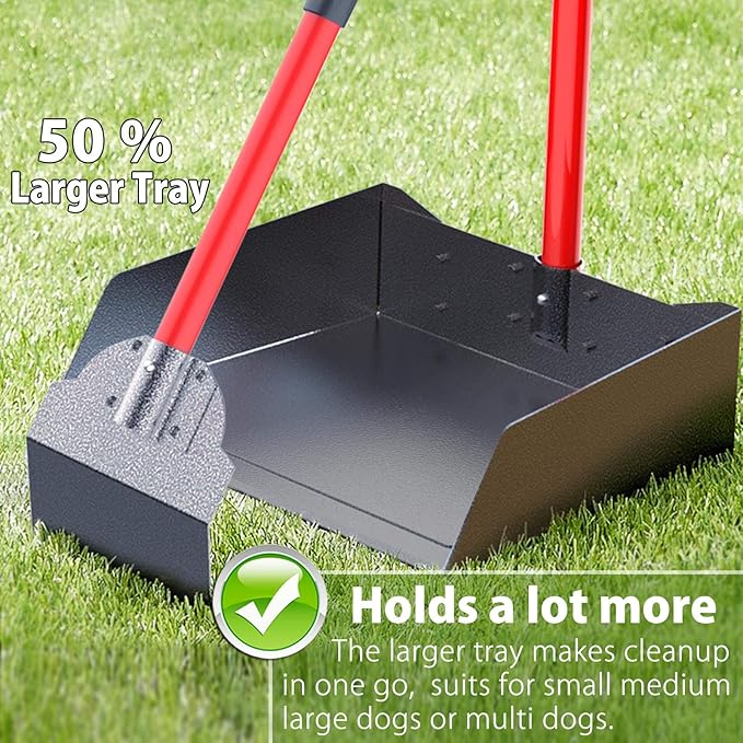 Larger Heavy Duty Pooper Scooper for Dogs-Rake, Spade,Tray Set with Long Handle,No Bend Down Easy Cleanup,Great for Yard Grass Gravel Dirt,Use for Large Small and Multi Dogs