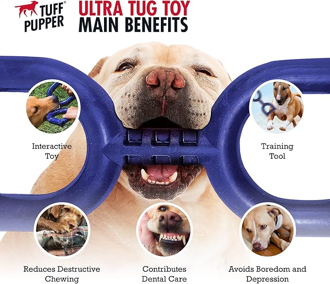 SuperChewy Tough Tug Pull Toy | Lifetime Replacement | Strong Natural Rubber | Interactive Tug-of-War Toy for Dogs | Ultra Durable Chew Toys for Aggressive Chewers | for Medium & Large Breeds