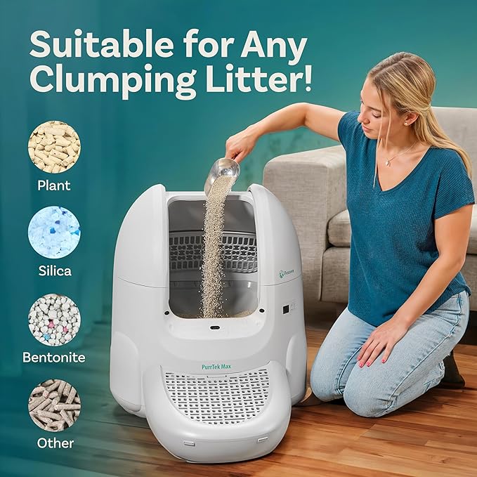 Self Cleaning Automatic Litter Box for Multi Cat - XL 65L Drum/Ultra Quiet 30-35dB Operation / 5 Safety Sensors/Easy App Control with Ultra Fast 5 GHz WiFi - Includes Ramp & 15 Litter Bags