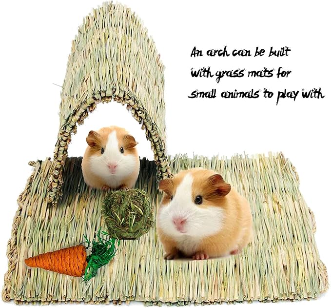 kathson 6 PCS Rabbit Large Grass Mat Natural Grass Woven Mat Rabbits Chew Toys Hay Bedding Nest for Small Animal Bunny Rabbit Guinea Pigs Hamster Chinchillas Puppy Biddy Sleeping Chewing