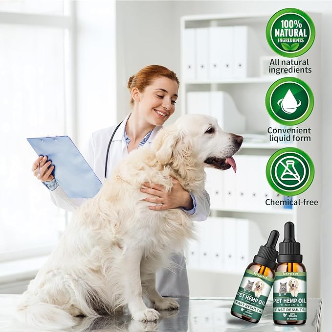 Hemp Oil for Dogs & Cats, Anxiety & Stress Relief Drops with Omega 3-6-9,Hemp Oil Helps with Pain, Stress, Sleep, Arthritis, Seizures Support, Calming Pet Supplement for Small & Large Pets