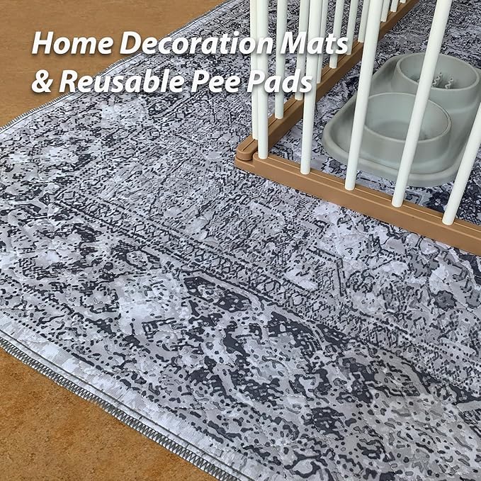 nunubaby Washable Pee Pads for Dogs, Stylish, Non-Slip and Leak-Proof Pee Pads. Reusable Potty Pads for Dogs for Crates and Floors.(Grey/Geo, 48" x48")