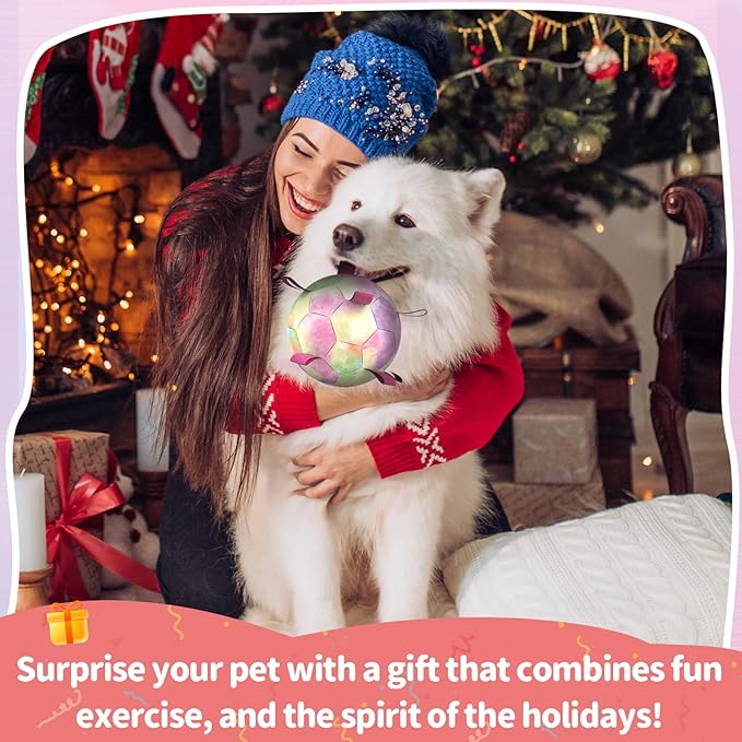 QDAN Premium Dog Toys Soccer Ball with Straps, Puppy Balls for Small Medium Dogs, Dog Water Toys Pool Toys, Puppy Dogs Pet Birthday Gifts, Rainbow(6 Inch)