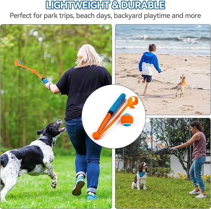 AFP 25“ Dog Ball Launcher, Balls Thrower with Non-Slip Handle, Foldable and Lightweight Dog Fetch Toy, Includes 5 Medium Tennis Ball (2.5'')