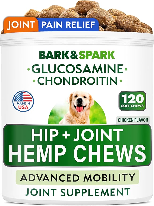Hemp Chews for Dog - Joint Supplement for Dogs with Glucosamine, Chondroitin & Hemp - Hip & Joint Hemp Chews for Large & Small Breeds - Senior Dog Joint Pain Relief Treats - 120 Soft Chews