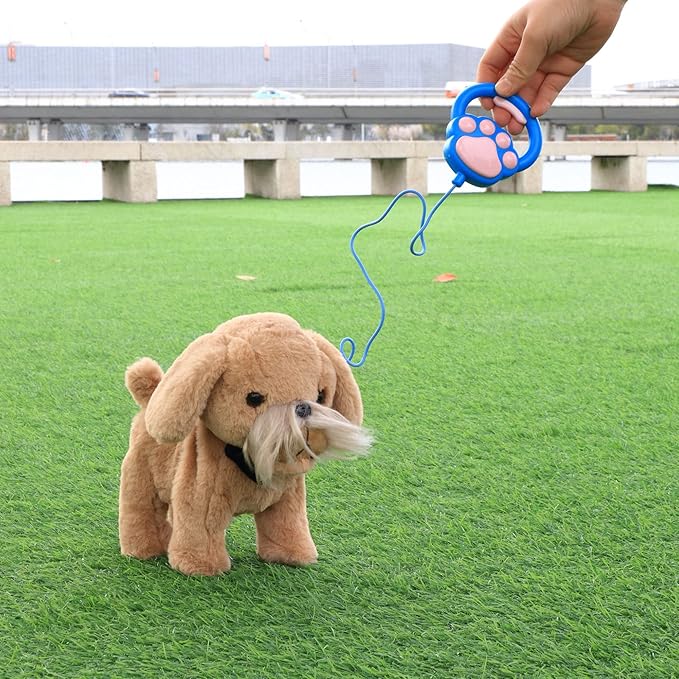 Hopearl Walking Dog Interactive Electronic Pet Toy Remote Control Leash Animated Puppy Nodding Barking Wagging Tail Gifts for Toddlers Birthday, Brown, 9''
