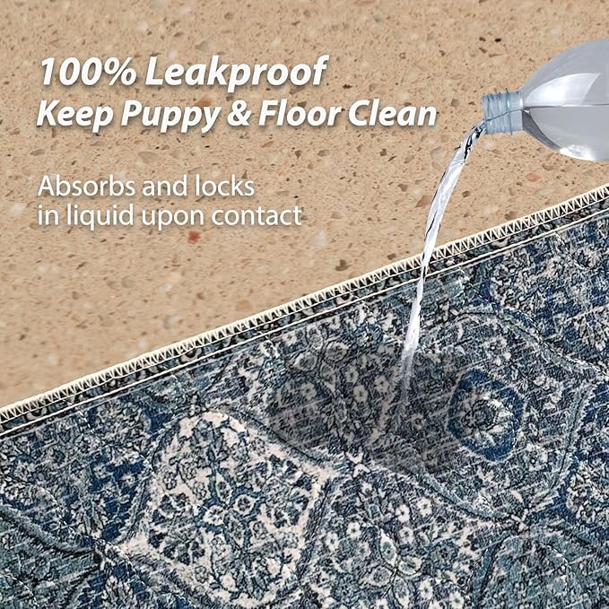 nunubaby 4PACK Washable Pee Pads for Dogs, Stylish, Non-Slip and Leak-Proof Pee Pads. Reusable Potty Pads for Dogs for Crates and Floors.(Blue/Multi, 18" x24" )