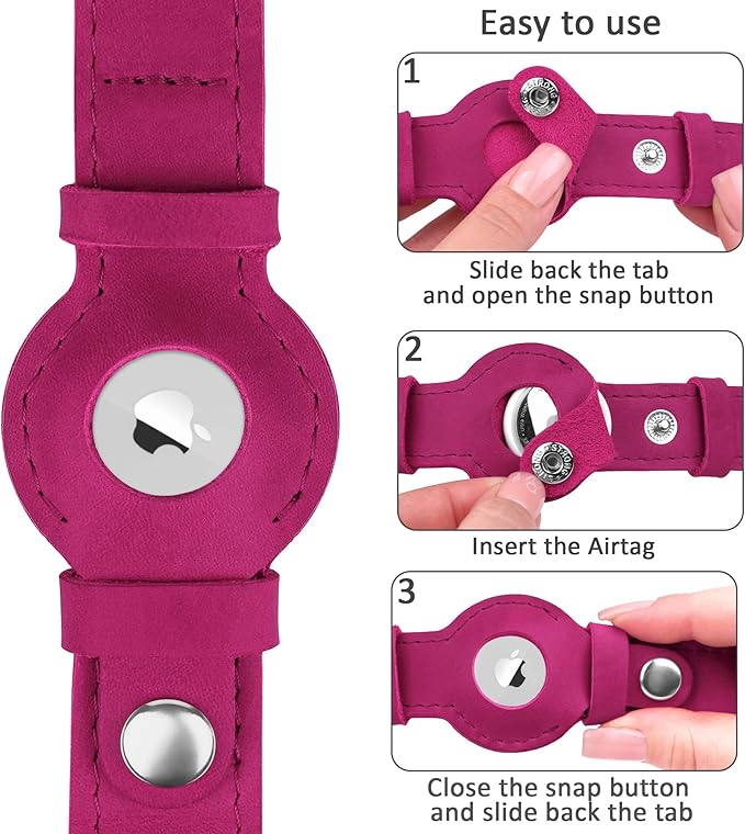 Leather Dog Collar with Airtag Holder - Apple AirTag Dog Collars - Soft Tracking Smart GPS Pet Collar for Small Medium Large Dogs Puppy (Pink, L, 15"-19" Neck Fit)