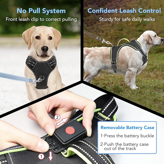 Light Up Dog Harness, No Pull LED Dog Harness with Handle, Rechargeable Lighted Safety Vest for Small Medium Large Dogs, Adjustable Soft Dog Lights for Night Walking