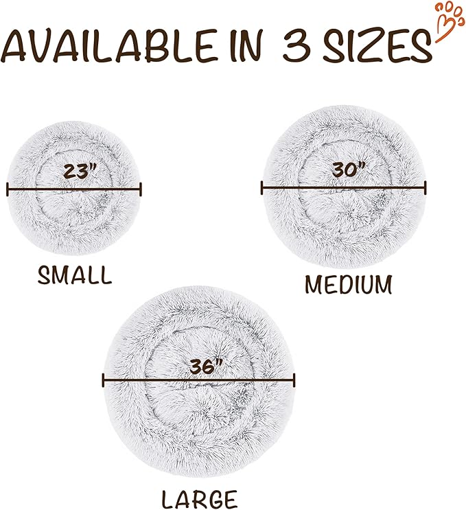 Friends Forever Donut Dog Bed Faux Fur Fluffy Calming Sofa For Medium Dogs, Soft & Plush Anti Anxiety Pet Couch For Dogs, Machine Washable Coco Pet Bed with Non-Slip Bottom, 30"x30"x7" Ivory