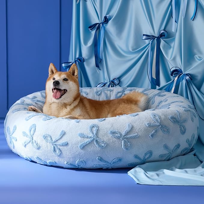 LE SURE Donut Large Dog Bed - Round Cat Beds for Indoor Anti-Anxiety Calming Pet Beds, Washable Cute Modern Beds with Teddy Sherpa Plush & Anti Slip Bottom, 36 Inch, Ice Melt