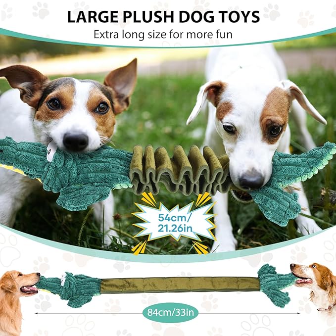 Squeaky Dog Toys for Large Dogs, Cute Puppy Toys, Plush Stuffed Pet Dog Toys with Crinkle Paper, Interactive Tug of War Dog Toys to Keep Them Busy for Small Medium Big Dogs, Green