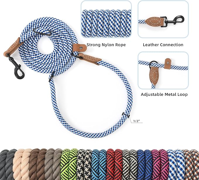 Mile High Life Hands Free Dog Leash, Crossbody Waist Leash with Genuine Leather Connection, Multifunctional Adjustable Slip Lead for Dog Walking Running (Blue Gray, 7FT)