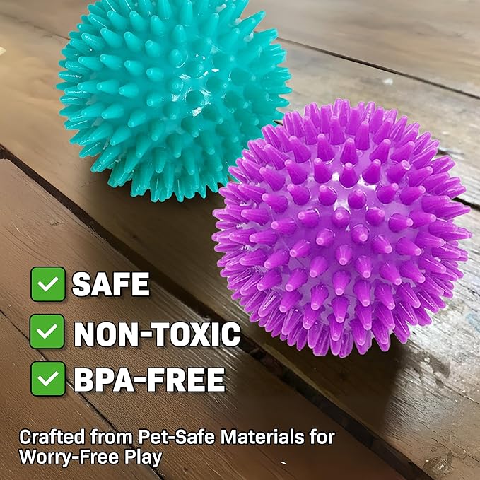 Spiky Dog Ball 3 Inch Squeaky Toy for Small - Medium Dogs Aggressive Chewers Puppy Teething Toys Dog Spike Ball for Training and Teeth Cleaning - 2 Pack
