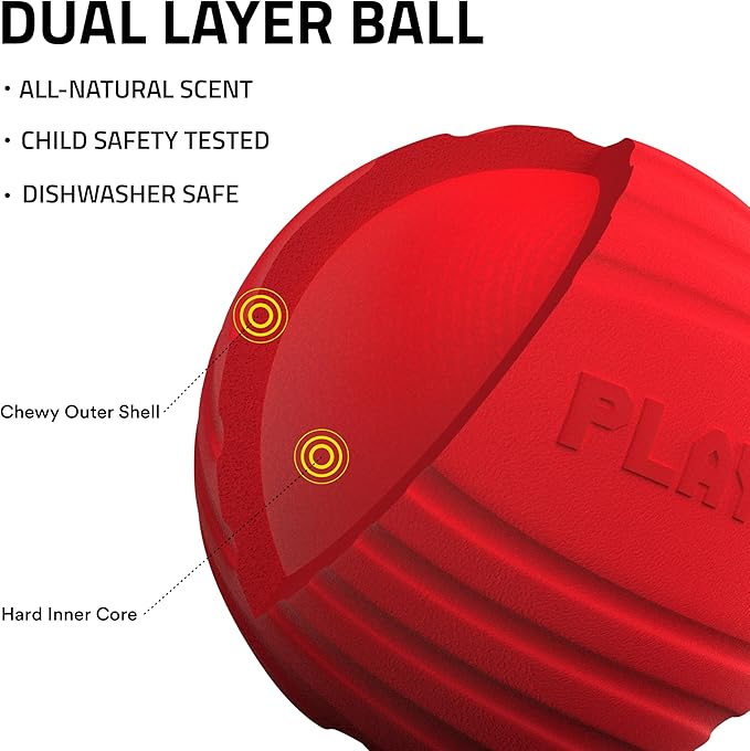 Playology Durable Dog Toys Dual Layer Chew Ball | Rubber Dog Balls for Aggressive Chewers | Beef Scented Red Toy Ball for Large Dogs | Made from Non Toxic Materials
