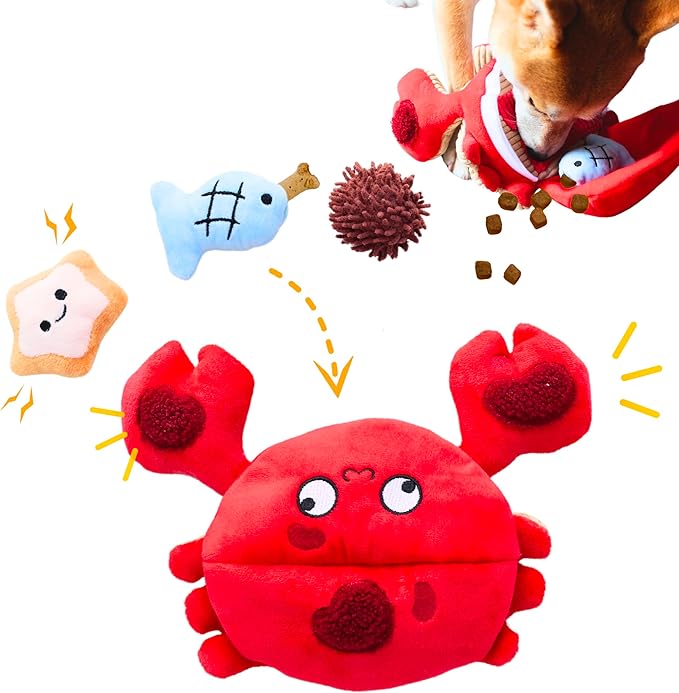 Interactive Dog Toys, Squeaky Crinkle Plush Puzzle Hide Seek Puppy Toys to Keep Them Busy â Cute Stuffed Dog Chew Toys for Small, Medium Breed, Dog Birthday Gifts - Crab
