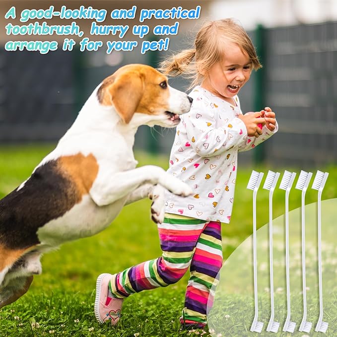 Honeydak Dog Tooth Brush Pet Toothbrush Soft Grooming Dogs Toothbrush Dog Double Sided Puppy Long Handle Brush for Large and Small Teeth Cleaning Dental Oral Care(70 Count,White)