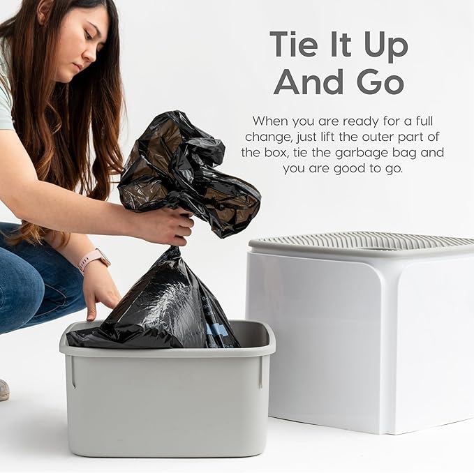 IRIS USA Top-Entry Litter Box with Scoop, Enclosed Square Style Litterbox with Odor Control, Easy to Clean for Cats, Covered Dog Proof Litter Box Design, White/Gray