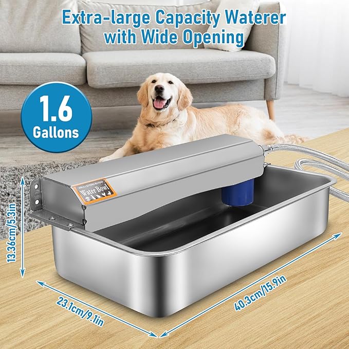 Automatic Dog Water Dispenser, 6l Large Dog Water Bowl Dispenser, Stainless Steel Outdoor Water Bowl for Dogs, Auto Fill Pet Water Dispenser for Dogs Cat Chicken Livestock Indoor Outdoor Use