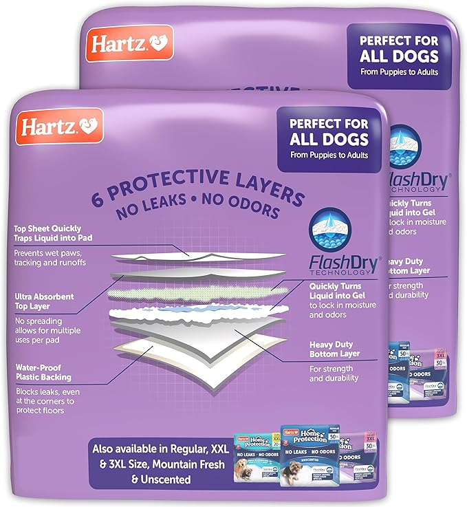 Hartz Home Protection Lavender Scented USA Made Dog Pads, XL 60 Count, Super Absorbent & Won't Leak, Odor Eliminating