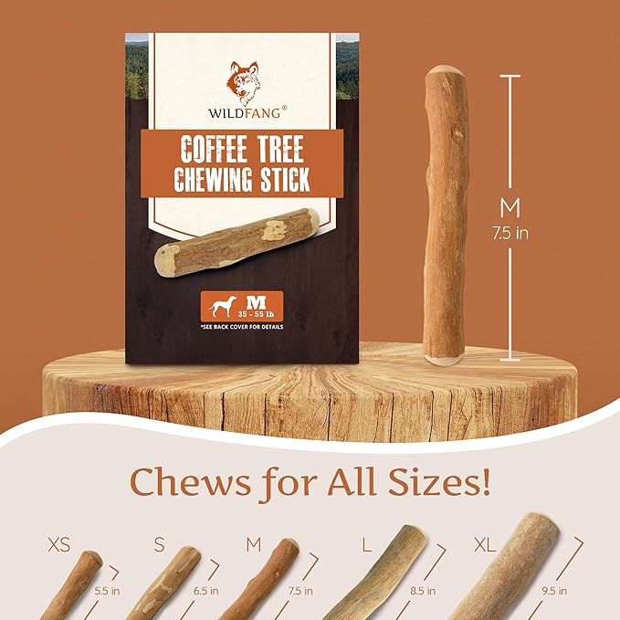 Wildfang® Coffee Wood Dog Chew, Medium - Tough Chew Toys for Aggressive Chewers, Dog Teething Toys for Puppies, Training for Chewing Muscles, Coffee Tree Sticks for Medium Dogs (33-55 lbs)