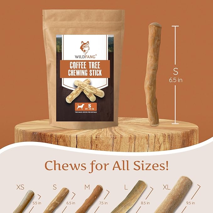 Wildfang® Coffee Wood Dog Chew, Small - Tough Chew Toys for Aggressive Chewers, Dog Teething Toys for Puppies, Training for Chewing Muscles, Coffee Tree Sticks for Small Dogs (22-33 lbs), Pack of 3