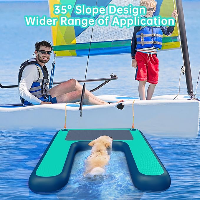 Inflatable Dog Water Ramp, Dog Floats Ramp Ladder for Pools, Boats, Docks, Sea and Lake, Non-Slip EVA Dog Pool Ramp Platform for Dogs Up to 220LBS