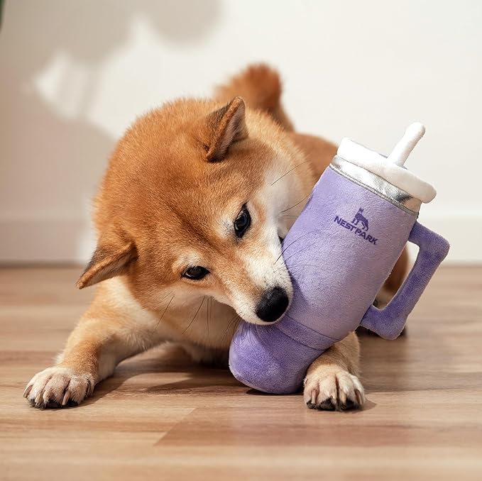 Tumbler Cup Funny Dog Toy - Parody Plush Squeaky Crinkle Dog Toy (Orchid Purple)