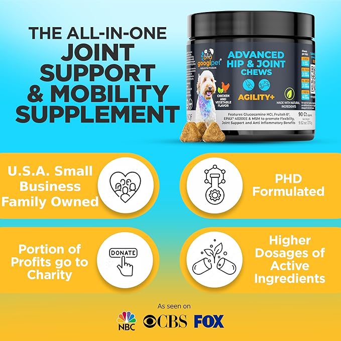 Googipet Hip and Joint Supplement for Dogs - Glucosamine for Dogs – Soft Chews w/Green Lipped Mussels, Turmeric, & Collagen for Arthritis & Mobility for All Ages & Breeds