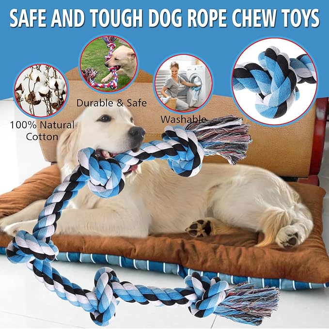 Dog Rope Toys for Large Dogs Aggressive Chewers, Dog Chew Toys for Large Breed Indestructible, Heavy Duty Tough 3 Feet 5 Knots Dog Toy, Sturdy Rope toy for Dogs Tug of War Dog Toy Teeth Cleaning