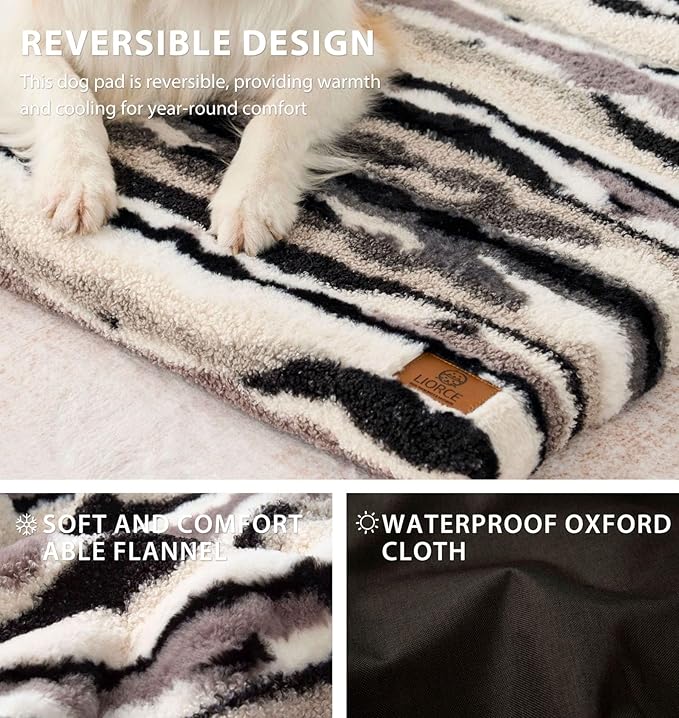 Dog Crate Pad - Dog Bed Large Sized Dogs with Removable Washable Cover and Waterproof Lining - XL Memory Foam Pet Bed for Crate - Reversible Kennel Mat (Cool & Warm), 42-inch, Zebra