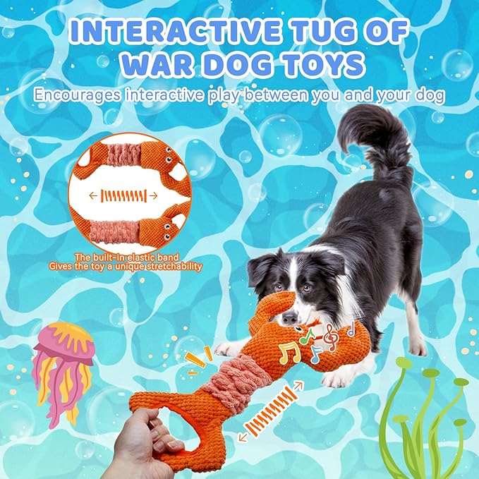 Tug of War Dog Toy, Squeaky Dog Toys Interactive Lobster Puppy Toys with Crinkle Paper to Keep Them Busy