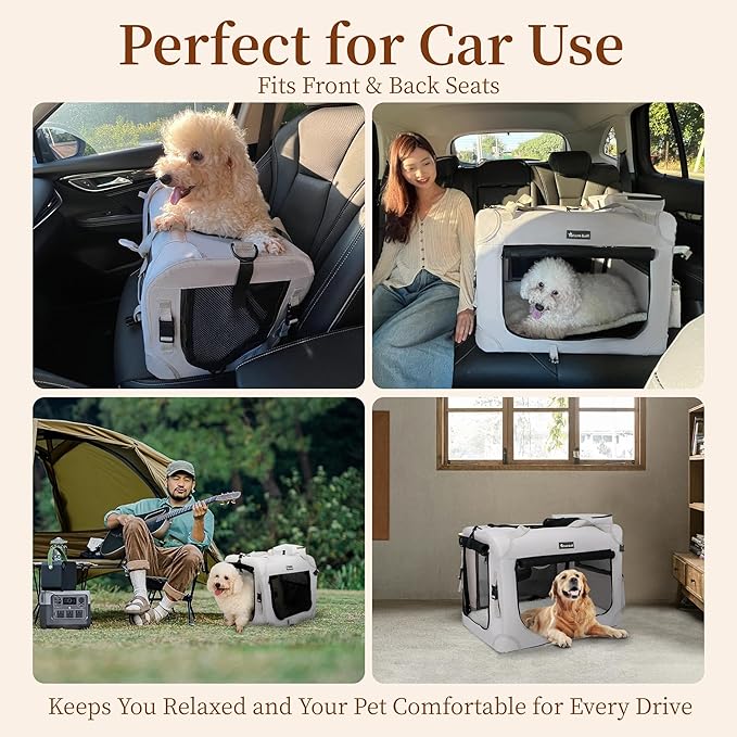 Large Cat Carrier for Cats Collapsible Soft Pet XL Crate for Large/Medium Cats 15lbs+ Car Travel Portable Bag with Water Bottle Slot Ideal for Long Trips (Beige, 20.0"L x 14.0"W x 14.0"H)