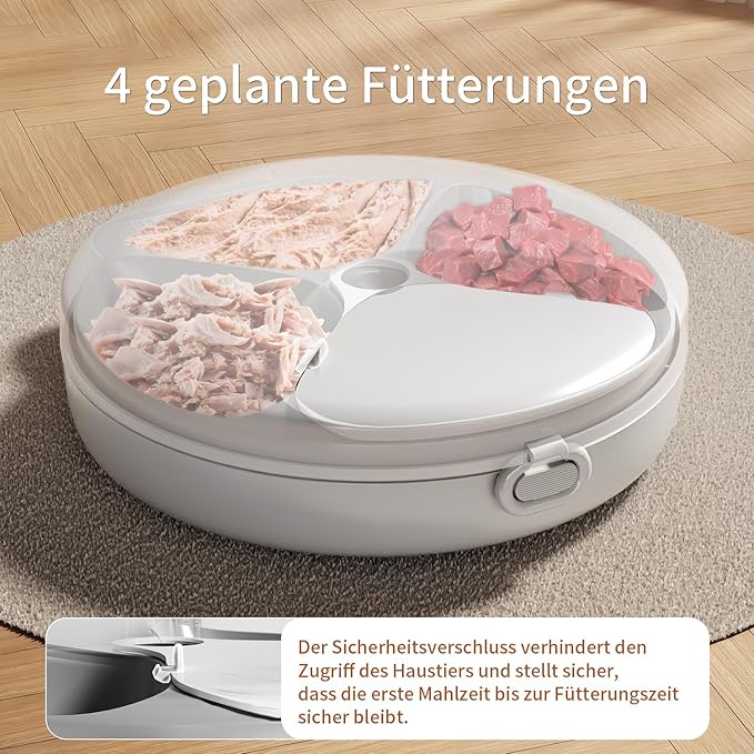 Automatic Cat Feeder Wet Food, Whisker-Friendly Automatic Cat Food Dispenser True 4-Meal Design with Locking Lid, Smart Timer Feeder for Wet Cat/Dog ,2-Ice Packs, Easy to Clean (White-1)
