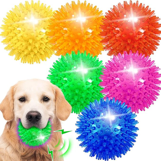 6 Pack 3.5" Light Up Squeaky Dog Toy Balls, Spiky Dog Balls for Small,Medium Large Dogs