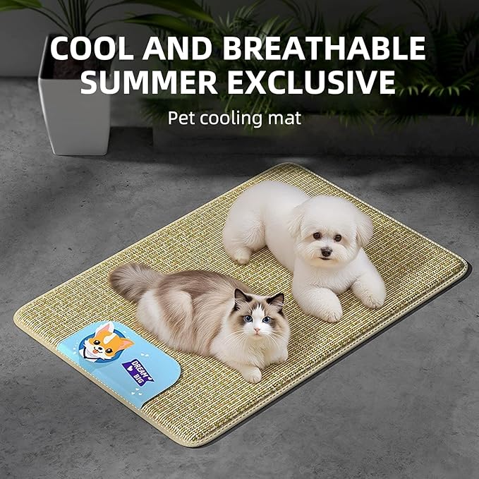 Dog Cooling Mat 36"x28", Waterproof Summer Dog Bed Mat for Big and Large Pets, Pet Cooling Mat for Crate Kennel, Natural Rattan Straw Pad, Anti-Slip Cool Mattress for Indoor and Outdoor Use (X-Large)