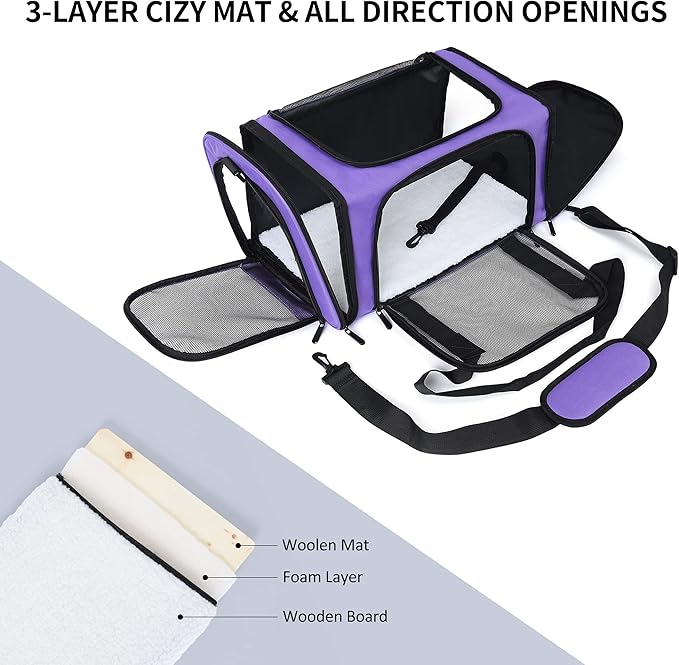 Mile High Life | Outdoor Travel Pet Carrier | Kitty Puppy Cat Carriers | Collapsible Dog Carrier for Small Medium Dogs | Cat Crates w Breathable Mesh with Soft-Sided (Purple, Large)