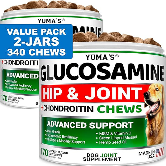 YUMA'S (2 Pack) Glucosamine for Dogs - Hip and Joint Supplement for Dogs - Glucosamine Chondroitin Chews - Joint Pain Relief Supplement with MSM - Advanced Health - Mobility Support - Made in USA