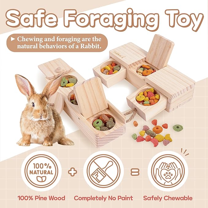 SoulThink® Interactive Wooden Pet Rabbit Toys - Sniff n' Snack Bunny Chew Toys for Rabbit Treats, Suited as Guinea Pig Toys, Hamster Toys for Boredom, Bunny Toys for Rabbits Keep Busy (2 Sets)