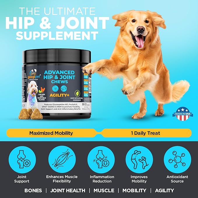 Googipet Hip and Joint Supplement for Dogs - Glucosamine for Dogs – Soft Chews w/Green Lipped Mussels, Turmeric, & Collagen for Arthritis & Mobility for All Ages & Breeds