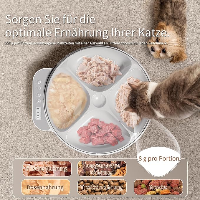 Automatic Cat Feeder Wet Food, Whisker-Friendly Automatic Cat Food Dispenser True 4-Meal Design with Locking Lid, Smart Timer Feeder for Wet Cat/Dog ,2-Ice Packs, Easy to Clean (White-1)