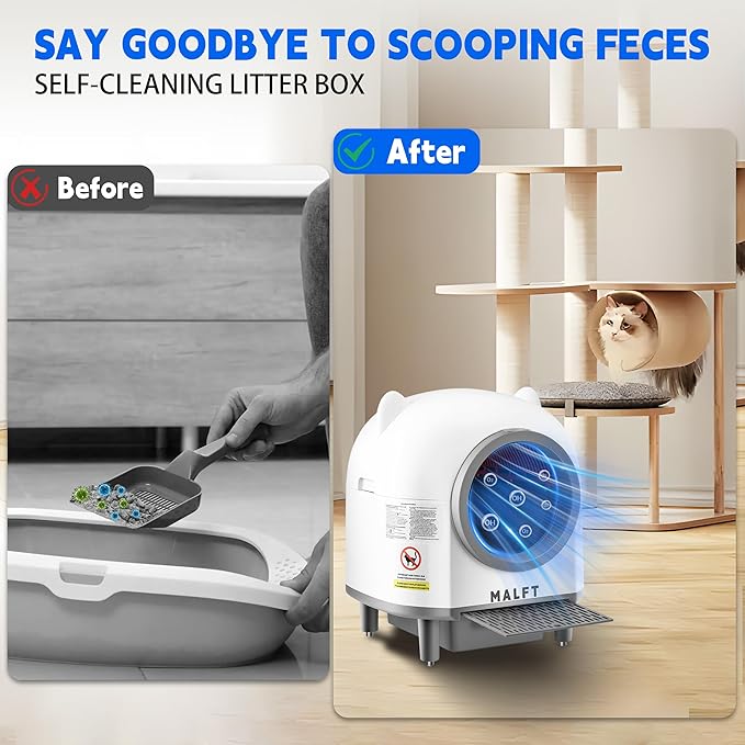 Automatic Cat Litter Box 90L, Self-Cleaning Litter Box - WiFi/Smart APP Control, Night Mode, Anti-Pinch Safety System for Multiple Cats, Includes Premium Mat & Waste Bags