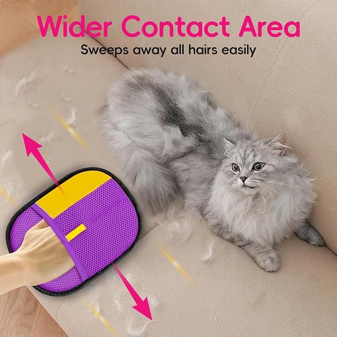 Upgraded pet Hair Removal Gloves, Reusable pet Hair Removal Gloves, Powerful cat and Dog Hair Removal, Suitable for Clothes、Sofas、Carpets、car Seats etc. (2PCS Purple)